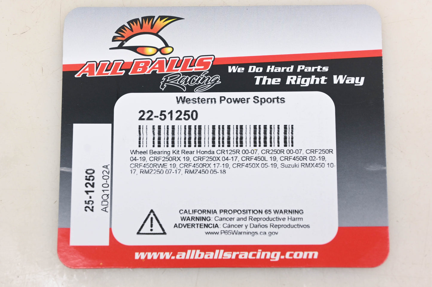 All Balls 22-51250, 25-1250 Rear Wheel Bearing Kit NOS