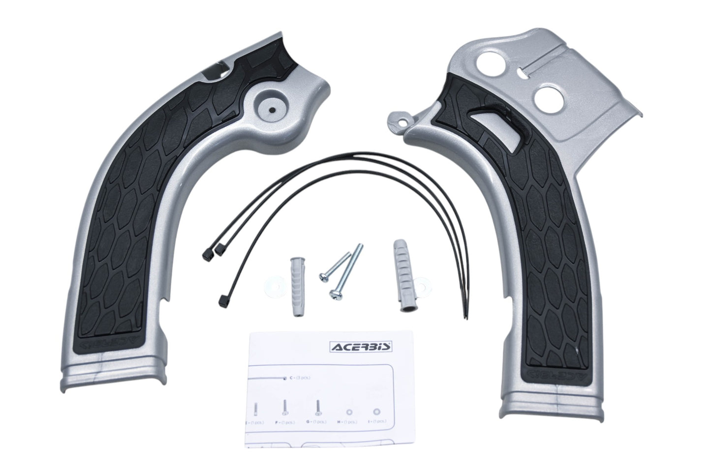 Acerbis 2374261015, 23742-61015, 0017778.020 Silver/Black X-Grip Frame Guard Kit NOS