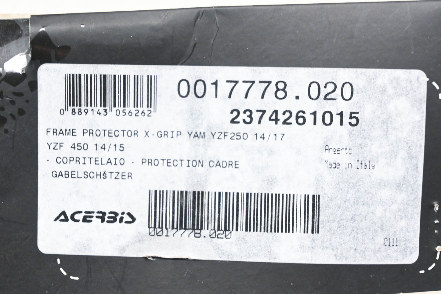 Acerbis 2374261015, 23742-61015, 0017778.020 Silver/Black X-Grip Frame Guard Kit NOS