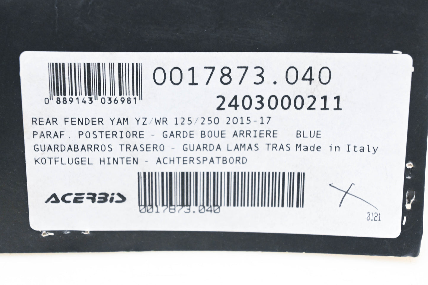 Acerbis 0017873-040, 2403000211, 24030-00211 Blue Rear Fender NOS