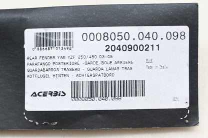 Acerbis 0008050.040.098, 2040900211, 1580-5082 Blue Rear Fender NOS