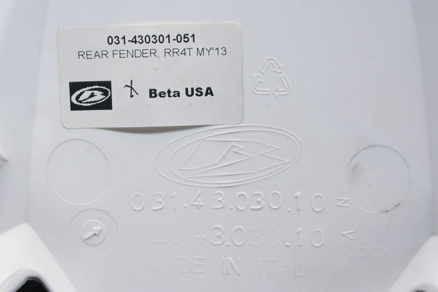 Beta 031-430301-051, 031.43.030.10 White Rear Fender NOS