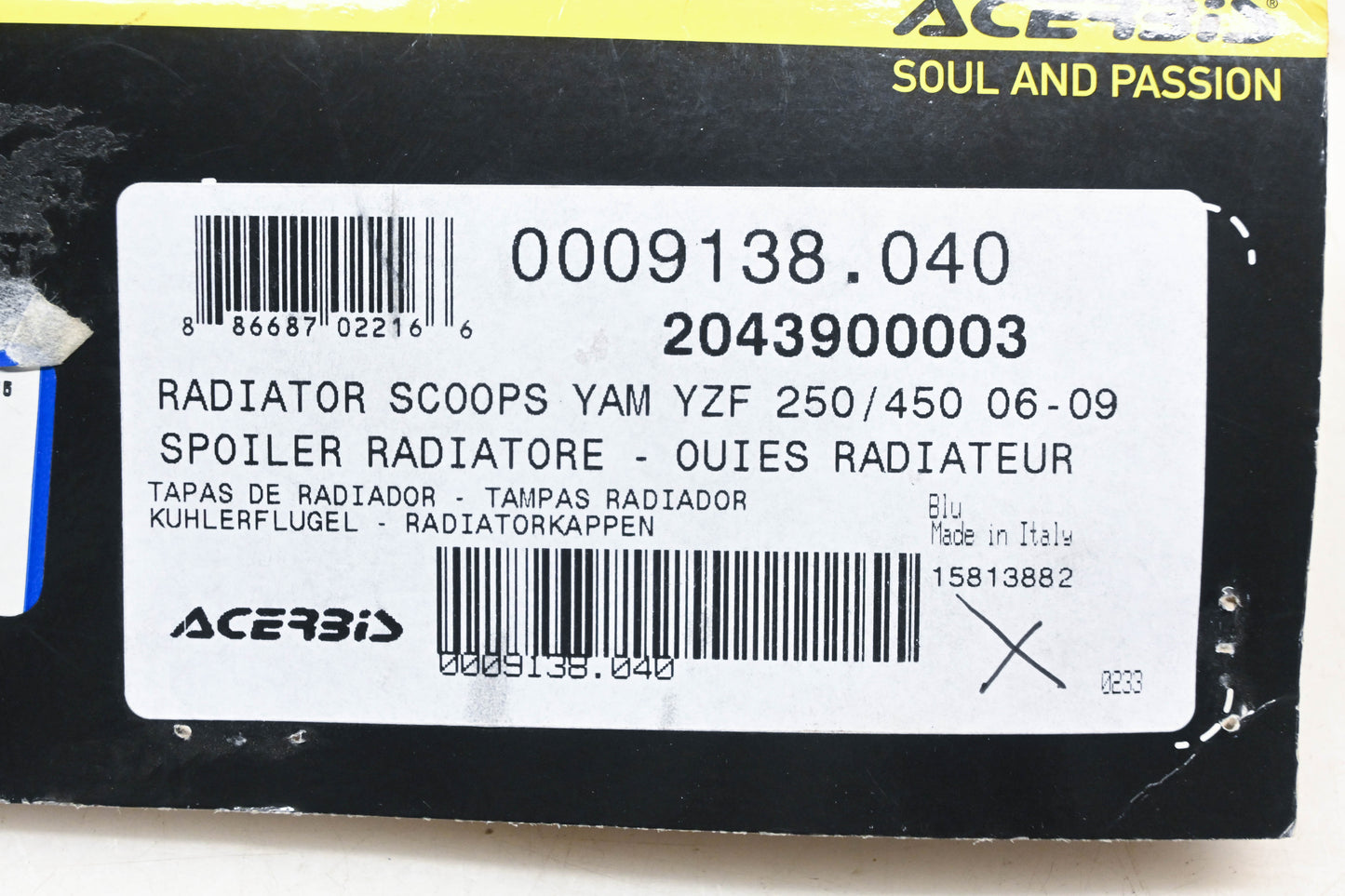 Acerbis 0009138.040, 2043900003 Blue Radiator Scoop Kit NOS