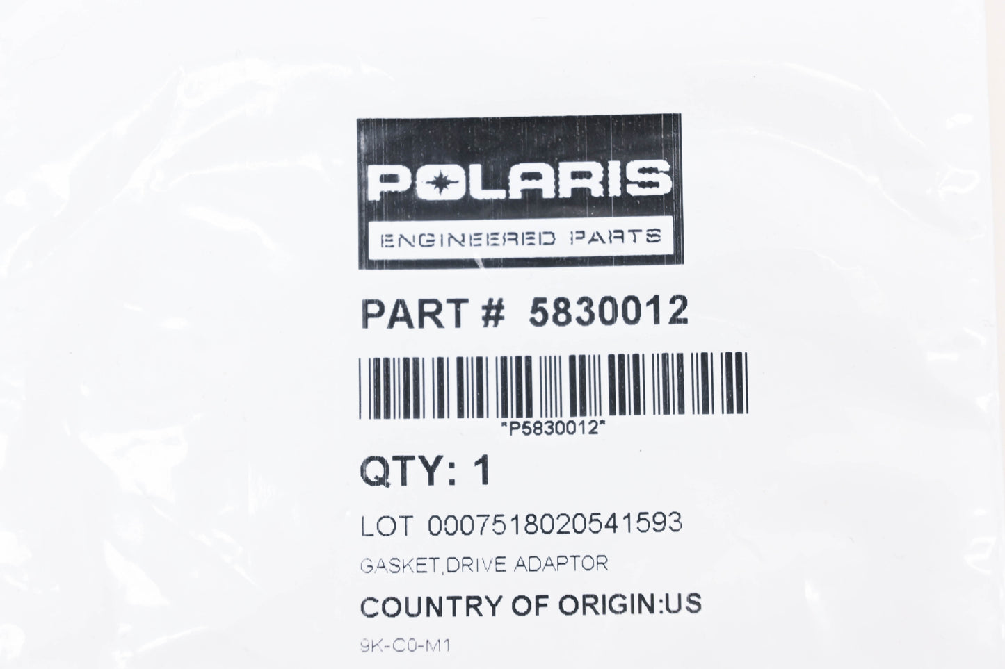 New OEM Polaris 5830012 Drive Adapter Gasket NOS