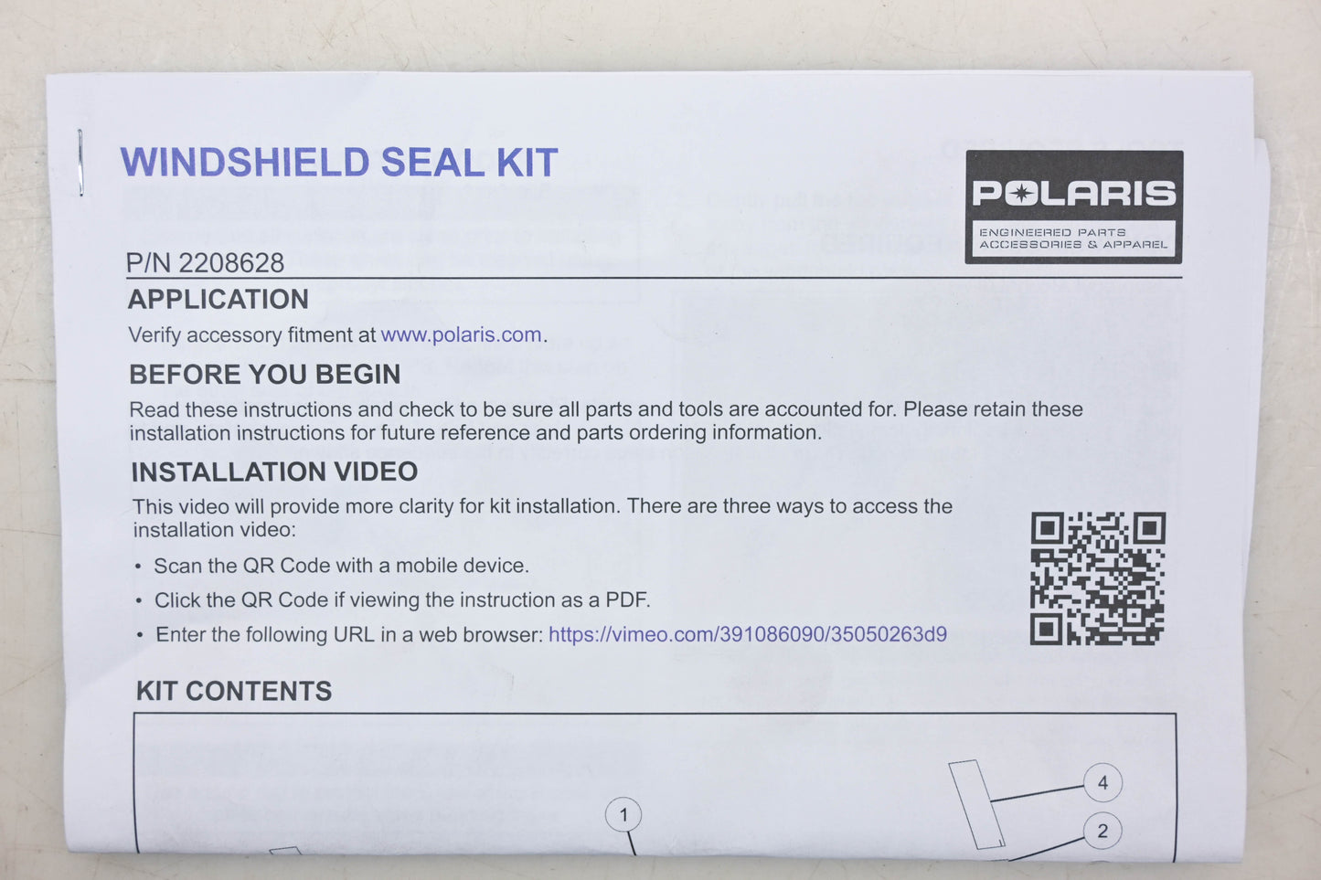 New OEM Polaris 2208628 Windshield Seal Kit NOS