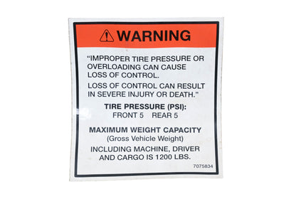 New OEM Polaris 7075834 Sportsman 500 Tire Pressure Decal NOS