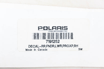 New OEM Polaris 7191252 Pro XP Righthand Rear Lower Fender Decal NOS
