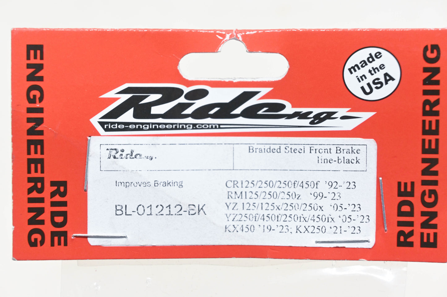 Ride Engineering BL-01212-BK Black Braided Steel Front Brake Line NOS