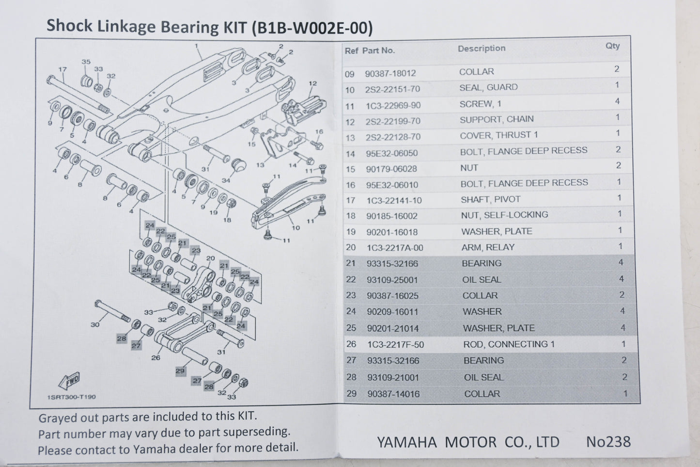 New OEM Yamaha B1B-W002E-00-00 Shock Linkage Bearing Kit NOS