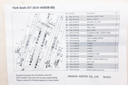 New OEM Yamaha BCR-W003B-00-00 Front Fork Seal Kit NOS