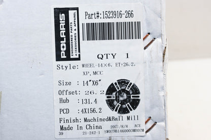 New OEM Polaris 1523916-266 Black Machined/ Ball Milled 14x6 Wheel Rim NOS