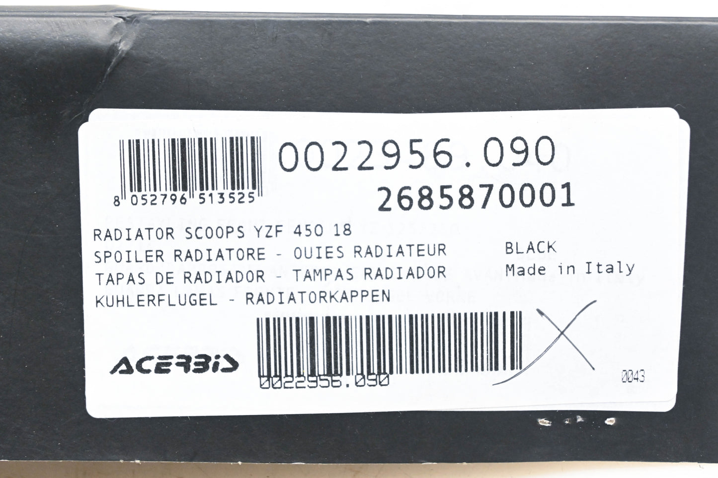 Acerbis 0022956.090, 2685870001, 26858-70001 Black Radiator Scoop Kit NOS