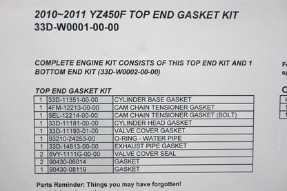 New OEM Yamaha 33D-W0001-00-00 Top End Gasket Kit NOS