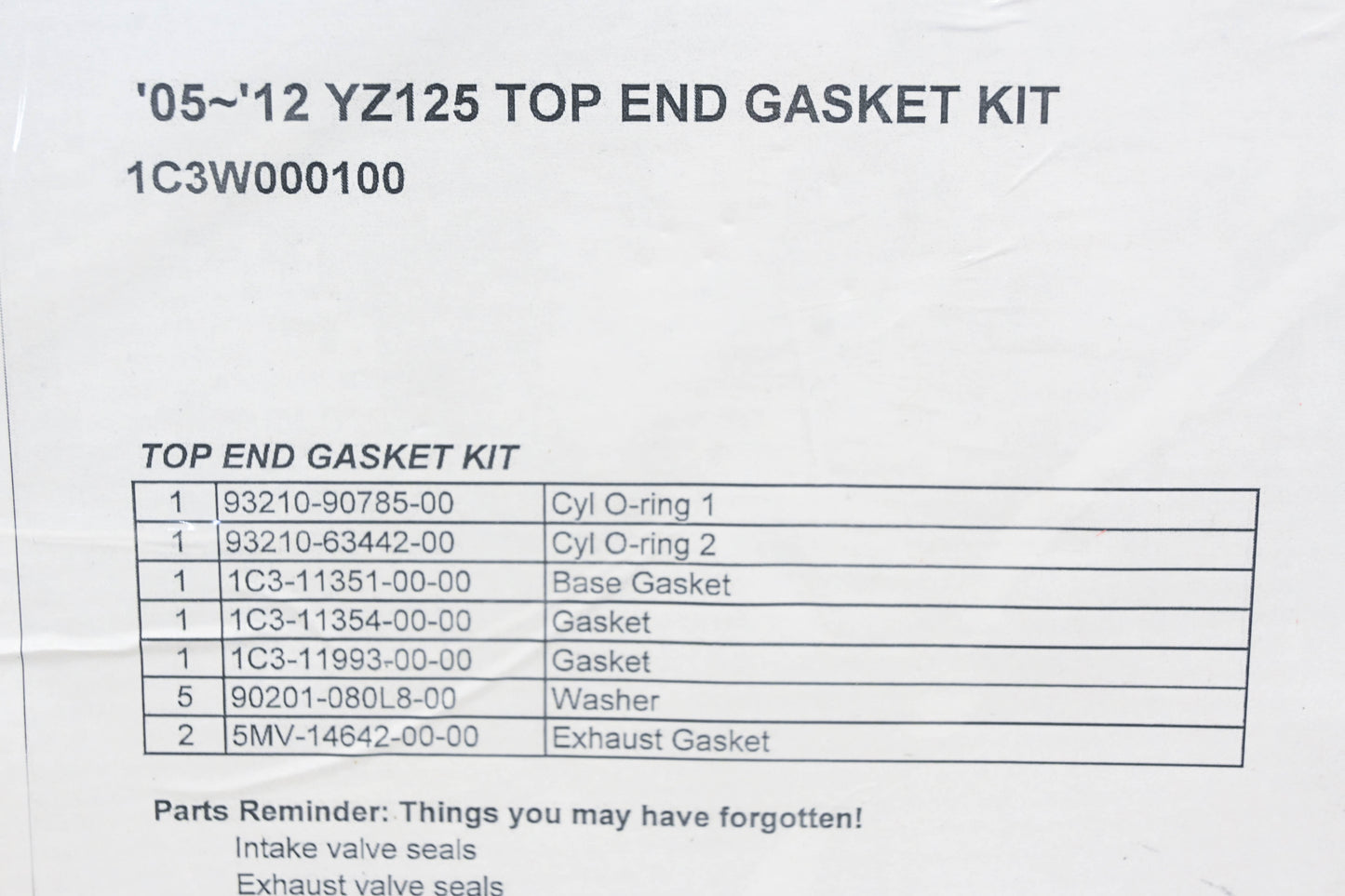 New OEM Yamaha 1C3-W0001-00-00 Top End Gasket Kit NOS