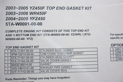 New OEM Yamaha 5TA-W0001-00-00 Top End Gasket Kit NOS