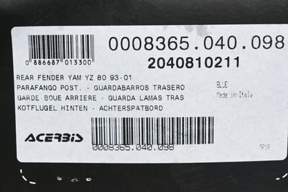 Acerbis 0008365.040.098, 2040810211, 20408-10211 Blue Rear Fender NOS