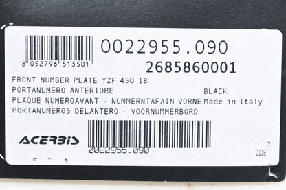 Acerbis 0022955.090, 2685860001, 26858-60001 Black Front Number Holder Panel NOS