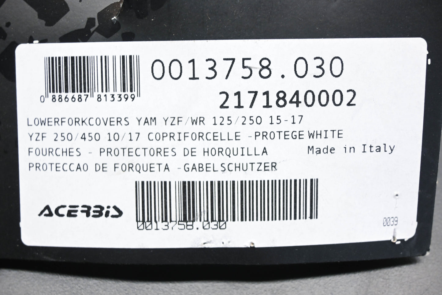 Acerbis 0013758.030, 21741840002 White Front Lower Fork Cover Kit NOS