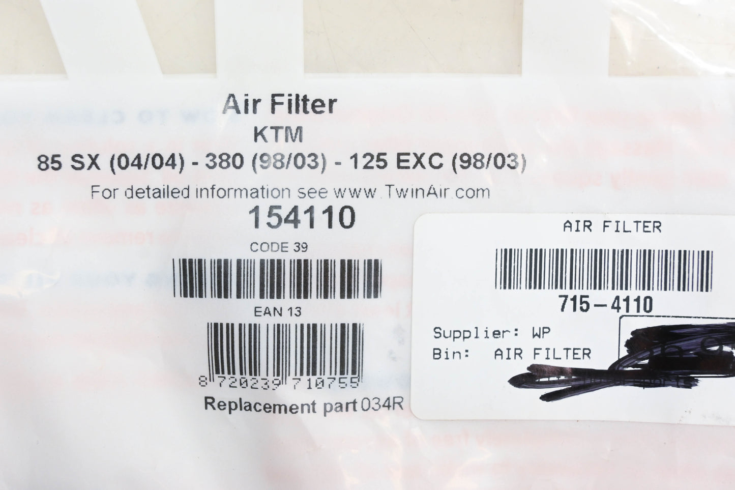 Twin Air 154110, 715-4110 Air Filter Element NOS