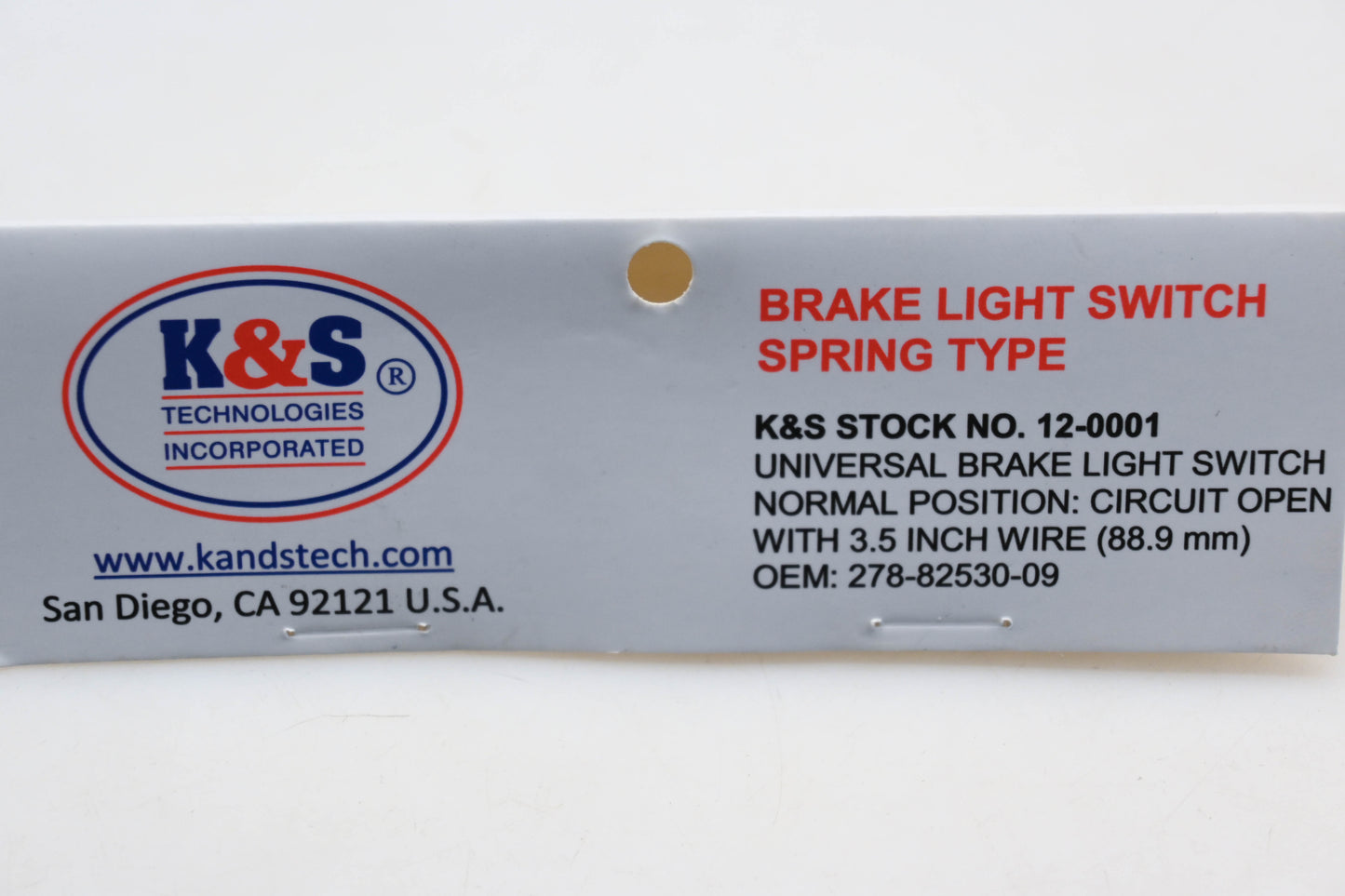 K&S 12-0001, 278-82530-09 Universal Spring Type Brake Light Switch Assembly NOS