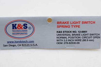 K&S 12-0001, 278-82530-09 Universal Spring Type Brake Light Switch Assembly NOS