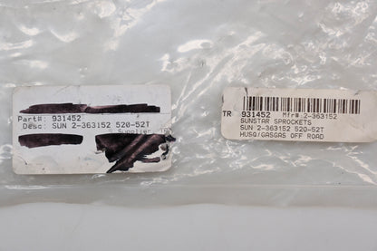 Sunstar 2-363152, 931452 Husqvarna 52T Rear Steel Sprocket NOS