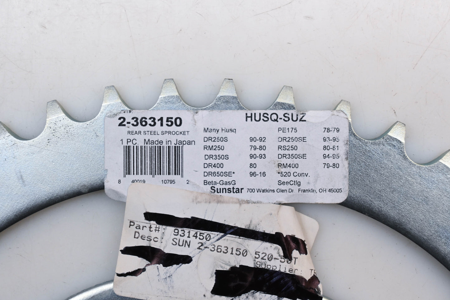 Sunstar 2-363150, 931450 Husqvarna Suzuki 50T Rear Steel Sprocket NOS