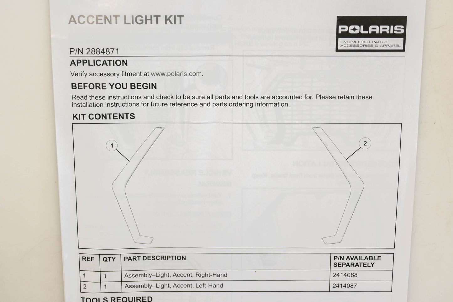 New OEM Polaris 2884871 Accent Light Kit NOS