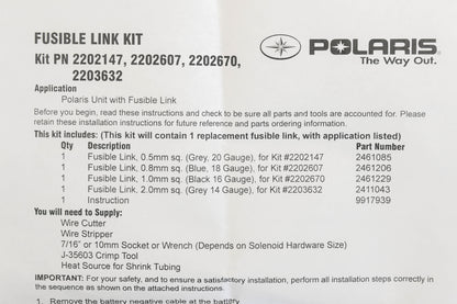 New OEM Polaris 2202670 1mm Fusible Link Kit NOS