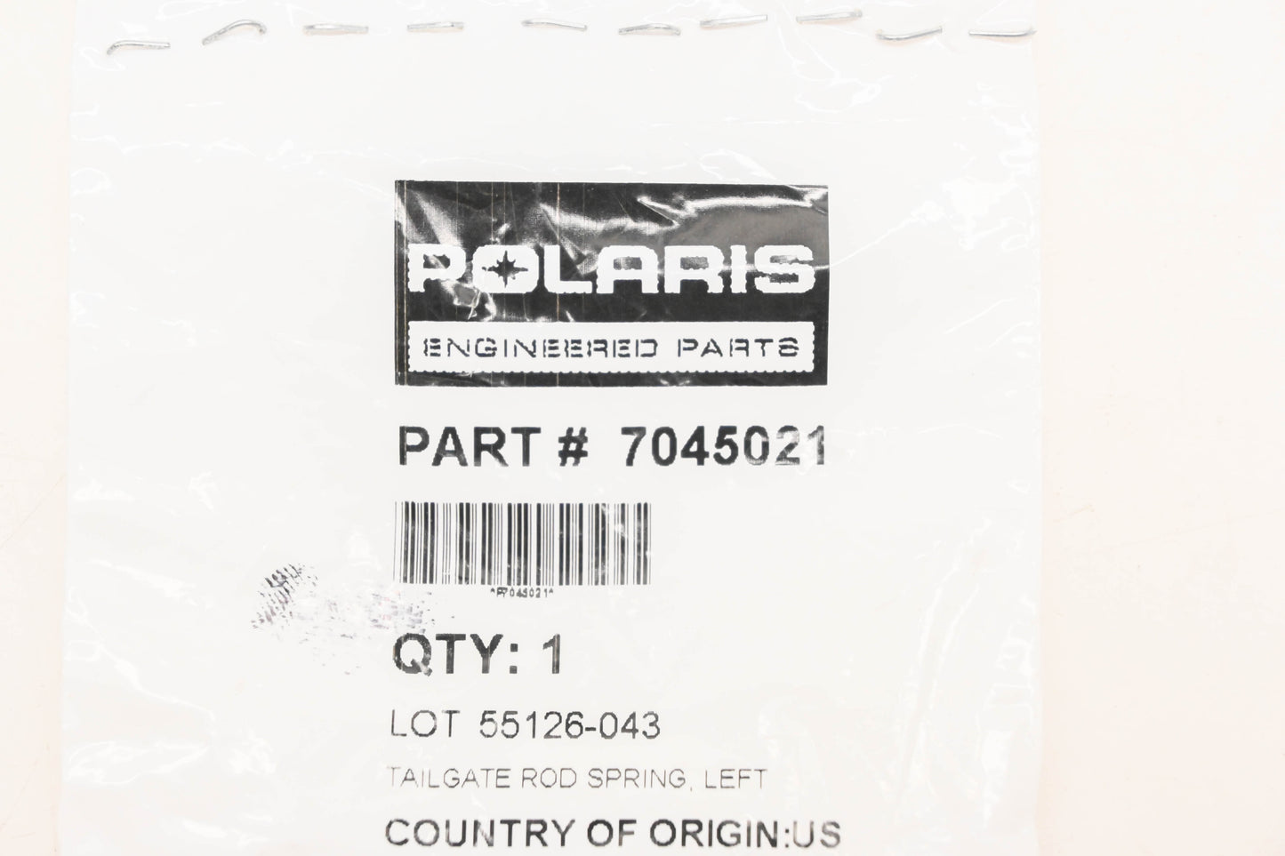 New OEM Polaris 7045021 Left Tailgate Rod Spring NOS