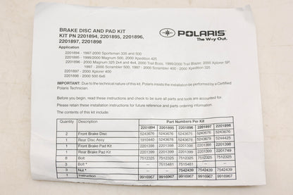 New OEM Polaris 2201894 Brake Disc & Pad Kit NOS