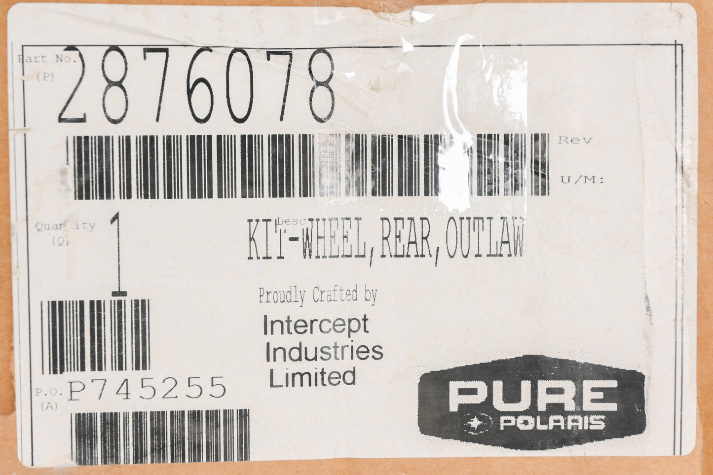 New OEM Polaris 2876078, 6061 DWT Outlaw Rear Wheel Kit NOS