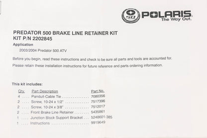 New OEM Polaris 2202845 Predator 500 Brake Line Retainer Kit NOS