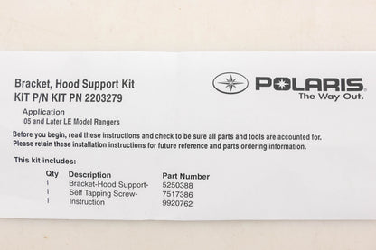 New OEM Polaris 2203279 Hood Support Bracket Kit NOS