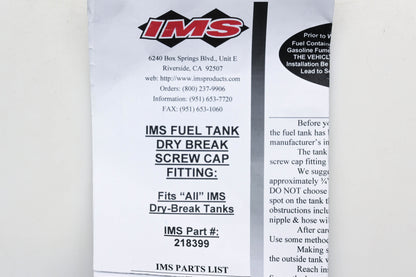 IMS 218399 Dry Break Screw Cap Adapter Kit NOS