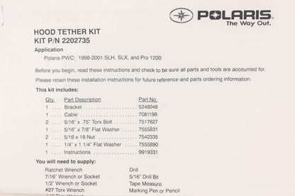 New OEM Polaris 2202735 Hood Tether Kit NOS