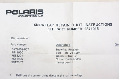 New OEM Polaris 2871015 Reverse Drive Snow Flap Retainer Kit NOS