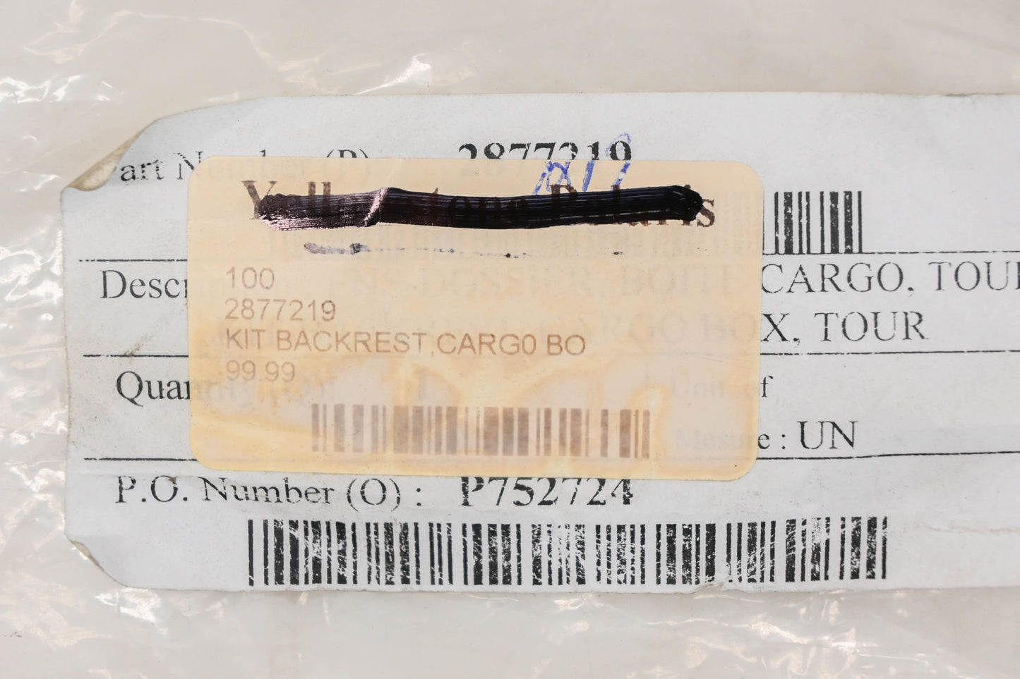 New OEM Polaris 2877219 Backrest NOS