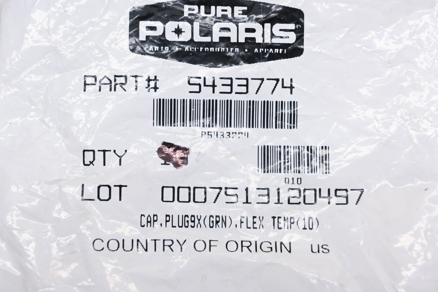 New OEM Polaris 5433774 Green Plug Caps Qty 2 NOS