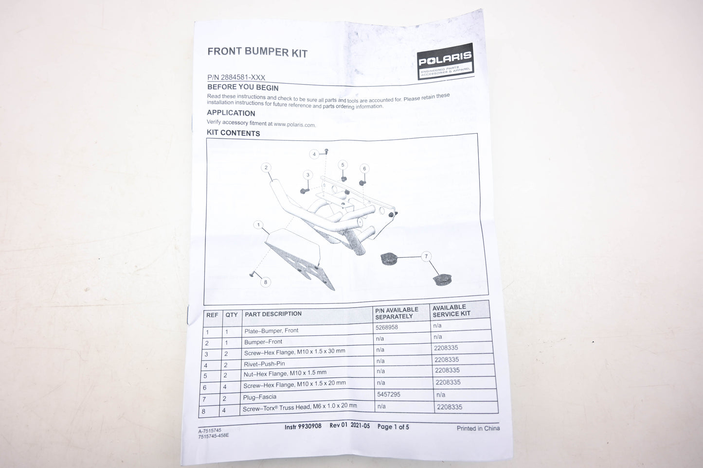 New OEM Polaris 2884581-458 Pre Runner Front Bumper Kit NOS
