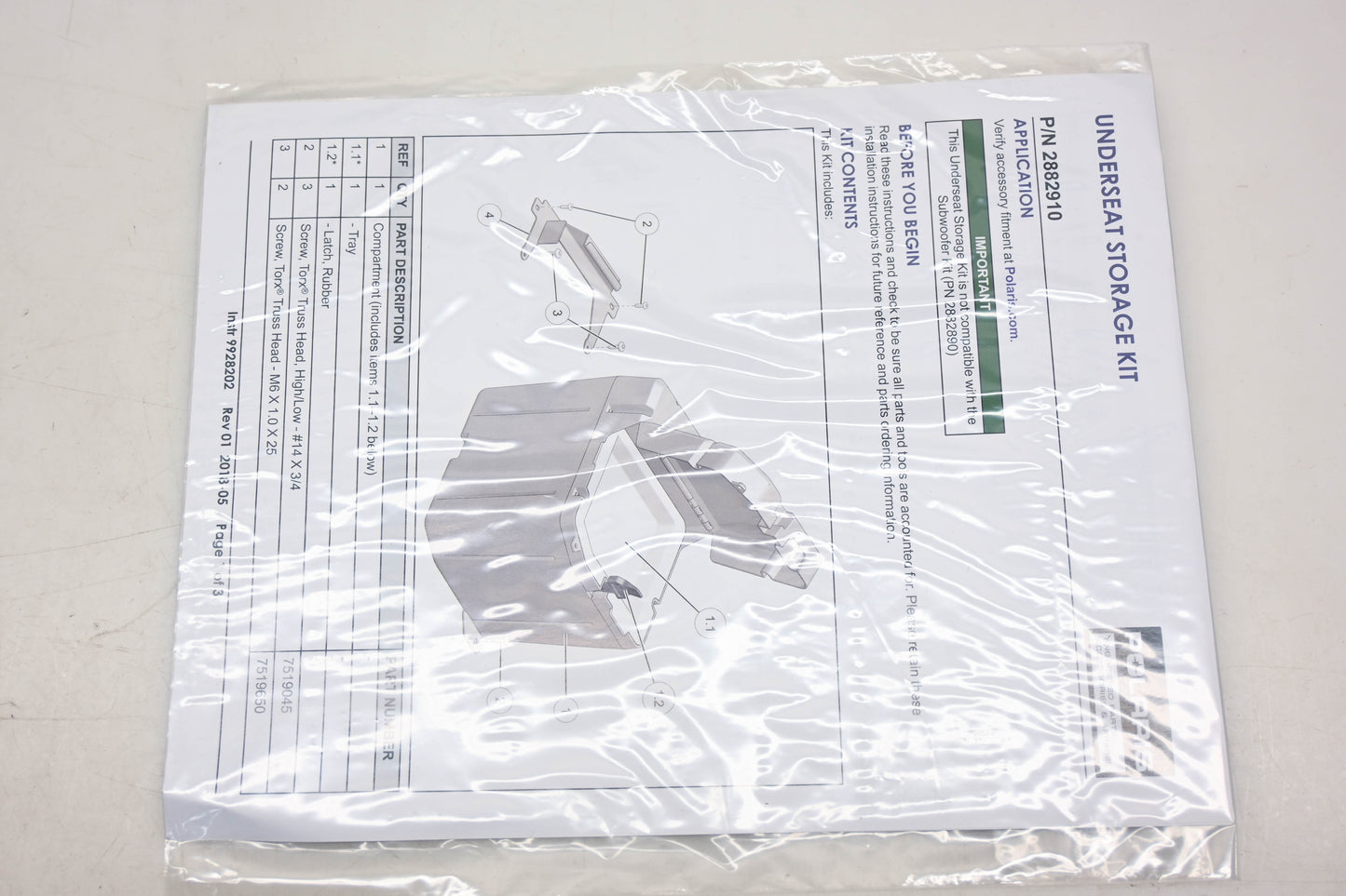 New OEM Polaris 2882910 Under Seat Storage Kit NOS