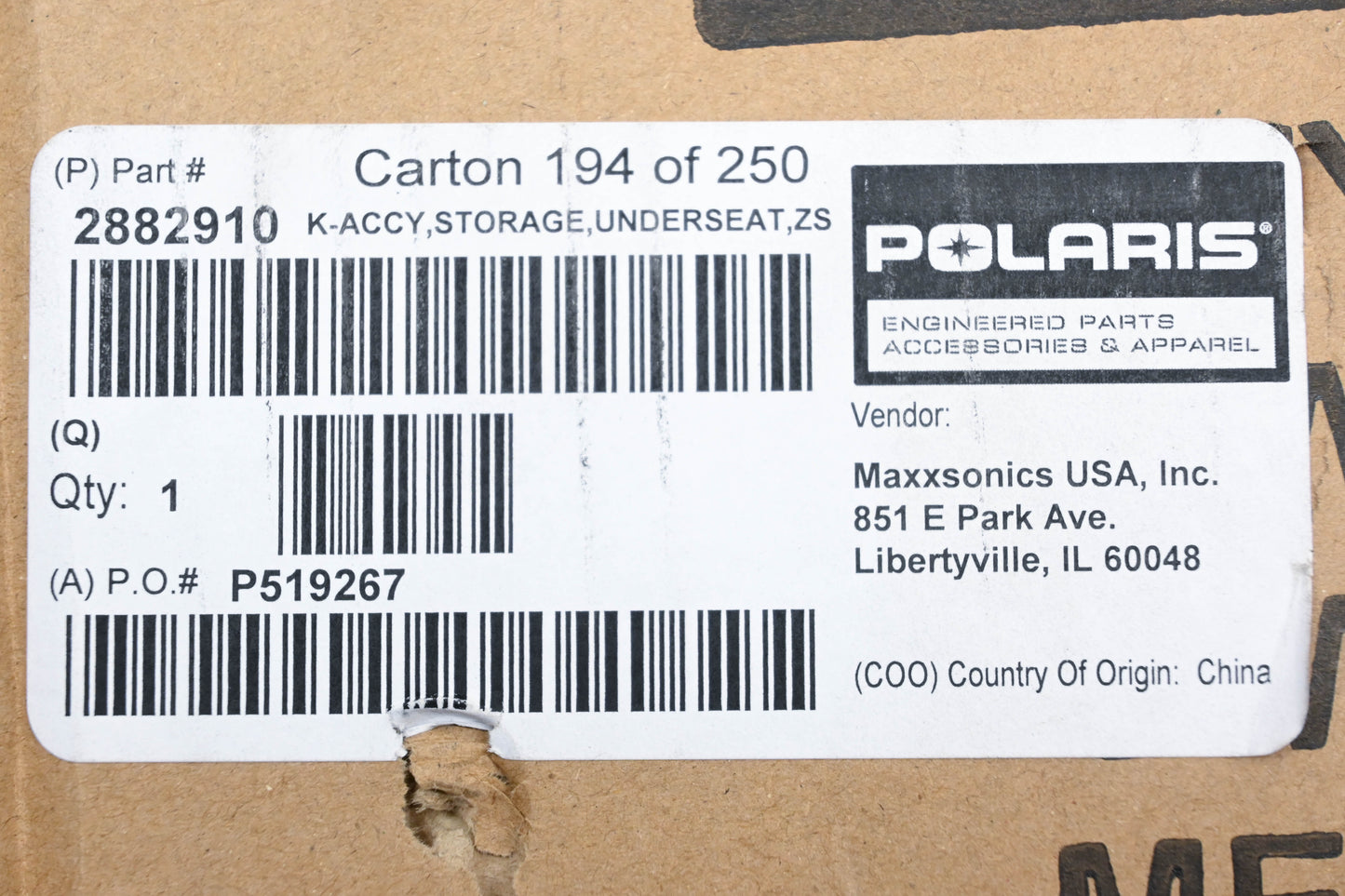 New OEM Polaris 2882910 Under Seat Storage Kit NOS