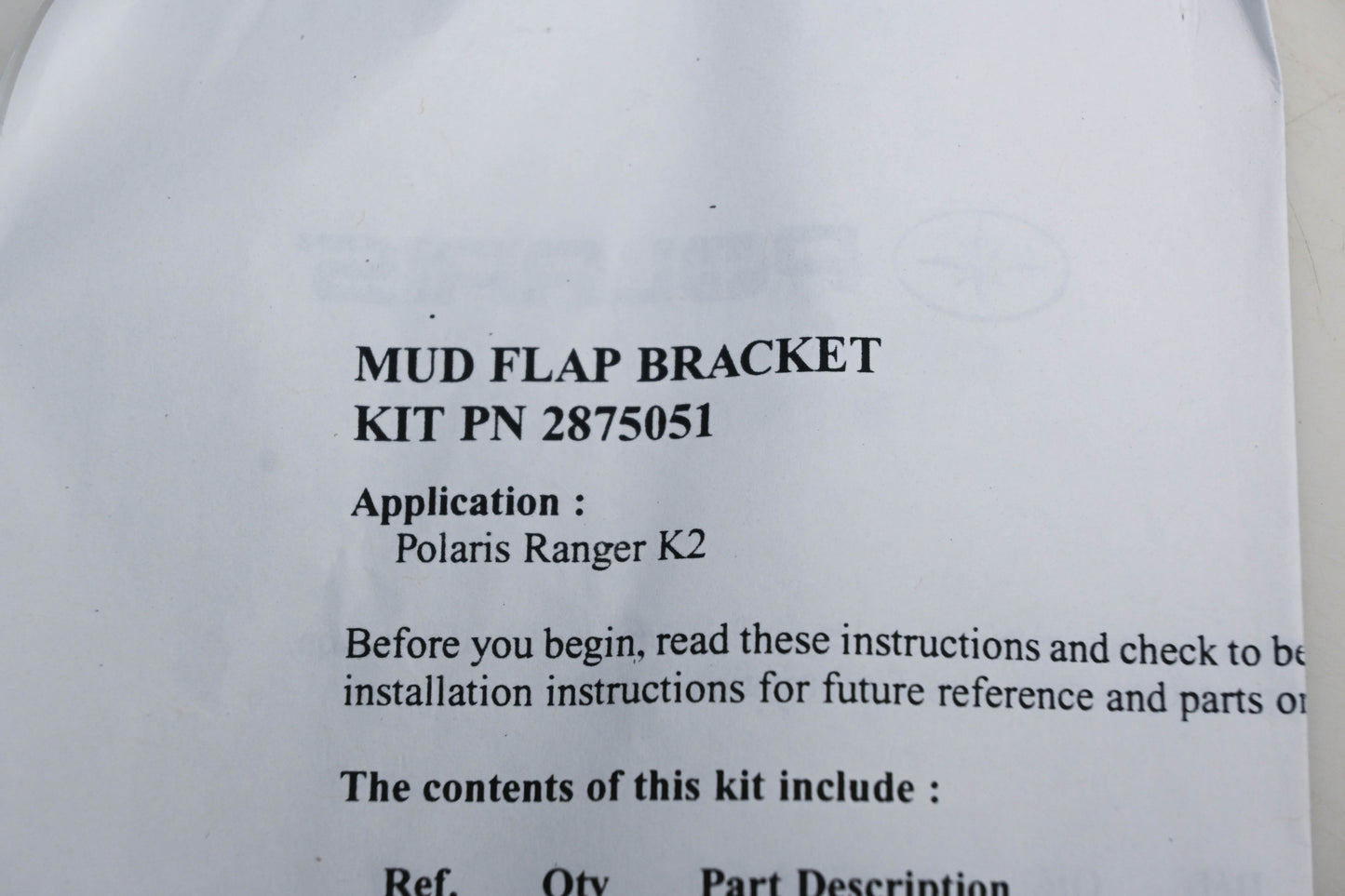 New OEM Polaris 2875051 Mud Flap Mounting Kit NOS