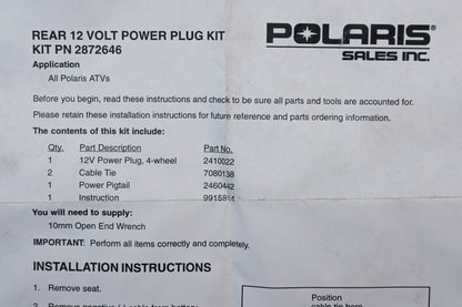 New OEM Polaris 2872646 12V Power Plug Kit NOS