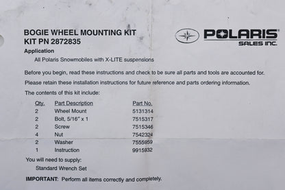 New OEM Polaris 2872835 Bogie Wheel Mounting Kit NOS