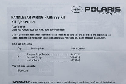 New OEM Polaris 2203073 Handlebar Wiring Harness Kit NOS