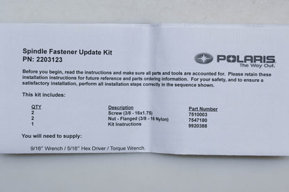 New OEM Polaris 2203123 Spindle Fastener Update Kit NOS