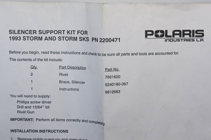 New OEM Polaris 2200471 1993 Storm Silencer Bracket Kit NOS