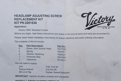 New OEM Polaris 2201636 Headlight Adjusting Screw Kit NOS