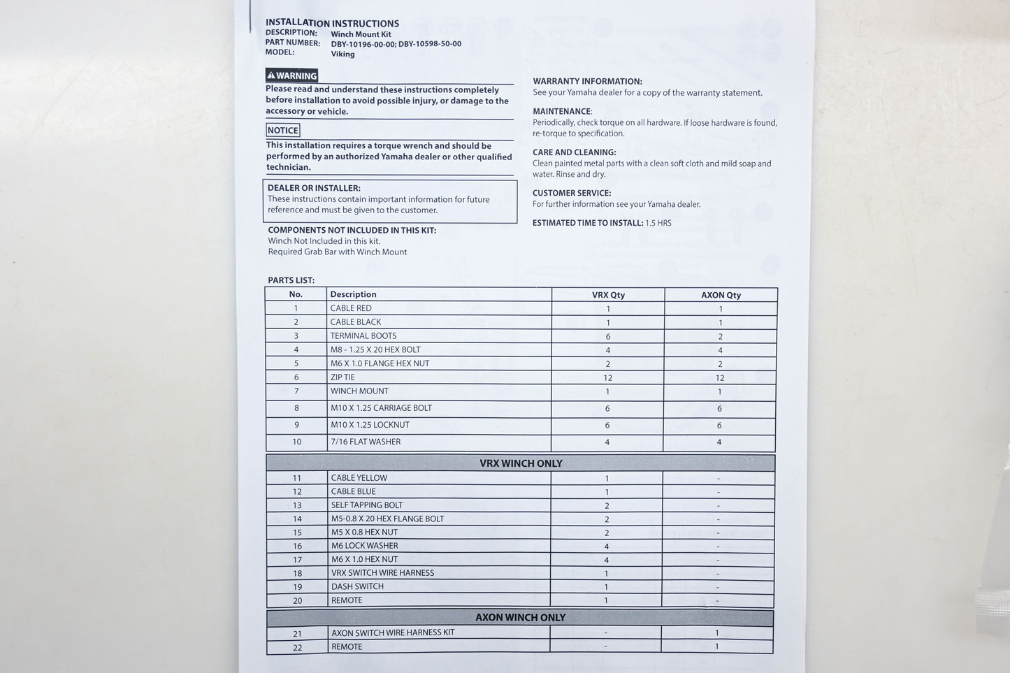 New OEM Yamaha DBY-10196-00-00 Viking Winch Mount Kit NOS